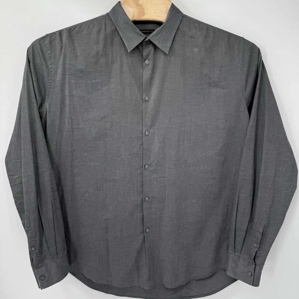 John Varvatos Button Up Men's XL Grey Luxe Stretch Cotton Long Sleeve Shirt
